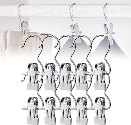 Miniatura 7 de Ganchos de Viaje Colgantes Ahorradores de Espacio para Pinzas de Ropa, Sombreros y Pantalones, Ganchos de Acero Inoxidable para Botas, Clips Negro