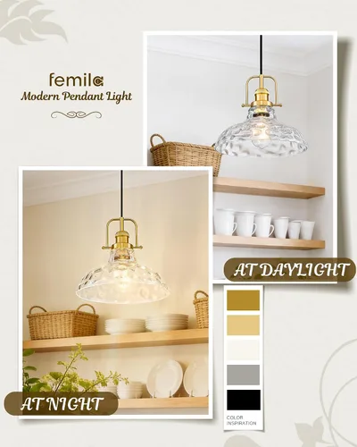 Miniatura 3 de FEMILA Iluminación colgante de cocina moderna de 11 pulgadas sobre la isla, lámpara colgante dorada de granja, altura ajustable, acabado dorado