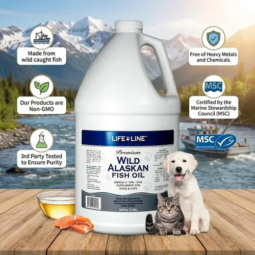 Miniatura 11 de Life Line Pet Nutrition Aceite de pescado salvaje de Alaska para perros y gatos, 128 onzas, suplemento de aceite de pescado Omega 3 para piel