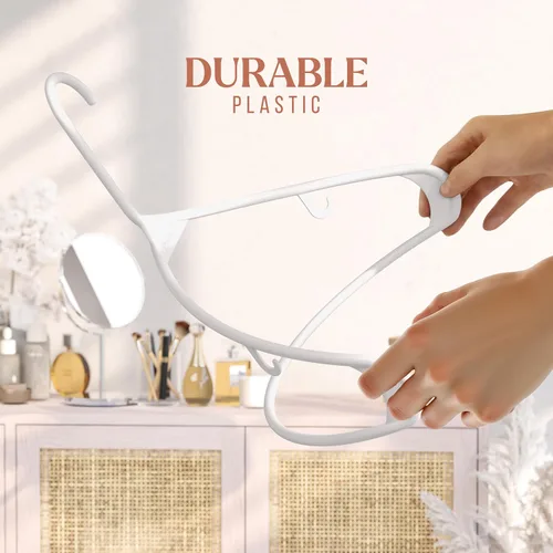 Miniatura 4 de Perchas de plástico para ropa, paquete de 20 unidades, ganchos de plástico blanco, son el colgador perfecto para colgar abrigos y ahorrar espacio