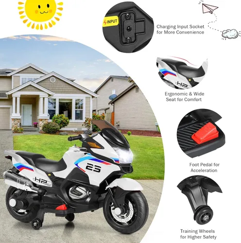 Miniatura 5 de HONEY JOY Motocicleta para niños de 12 V, vehículo eléctrico a batería para niños, ruedas de entrenamiento, luces LED, pedal de pie, suspensión