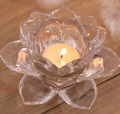 Miniatura 4 de Portavelas de cristal transparente con flor de loto – Portavelas de loto transparente, portavelas budistas, portavelas votivas de cristal