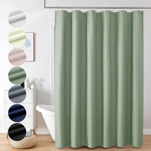 Miniatura 50 de OVZME Berry - Cortina de ducha extralarga verde de 96 pulgadas, cortina de baño de tela con textura en relieve 3D, cortina de baño grande para Verde