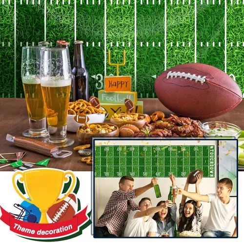 Miniatura 7 de Boao Suministros para fiestas de fútbol de 10 pies, para pasillos de campo, mantel de aterrizaje para el día del juego, suministros de letreros