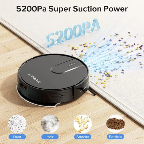 ROPVACNIC Robot aspirador robot aspirador y trapeador combinado con succión de 5200 Pa, ajustes de limpieza personalizados, aspiradora robótica de