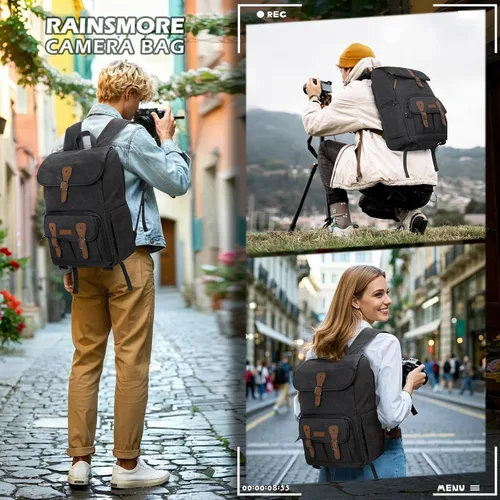 Miniatura 7 de RAINSMORE Mochila para Cámara para DSLR/SLR Sin Espejo Portátil de 15.6 Pulgadas Mochila para Cámara para Fotógrafos Bolsas Estuche de Fotografía