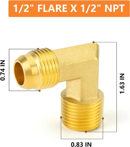 Miniatura 2 de GASHER Adaptador de codo de montaje de tubo de latón de 1/2 pulgada flare x 1/2 pulgada NPT macho Pipe