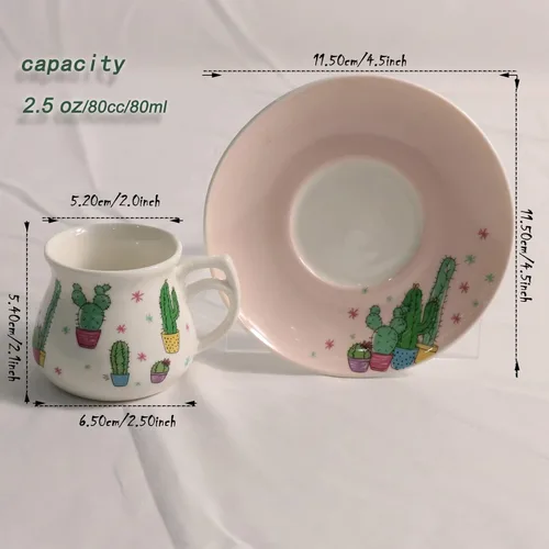 Miniatura 4 de GuangYang Juego de 6 tazas de espresso de 2.5 onzas, lindo patrón de cactus