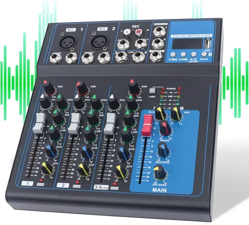 Miniatura 15 de Mezclador en vivo negro, micfuns, mezclador de sonido estéreo profesional de 8 canales, Bluetooth USB, grabación de computadora, reproducción