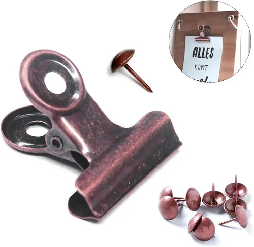 Miniatura 2 de YUCHIYA Paquete de 10 Clips Bulldog con Chinchetas para Tablero de Corcho, Clips de Metal para Manualidades, Clips Aglutinadores de Metal para Cobre