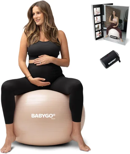 Miniatura 18 de BABYGO Pelota de Parto – Juego de pelota y libro de yoga para embarazo, trabajo de parto y ejercicio con enfoque en trimestres, fisioterapia
