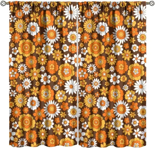 Miniatura 15 de Cortinas estilo retro de los años 60, estilo hippie floral, blanco y naranja, estilo bohemio y moderno, para cocina, dormitorio, decoración