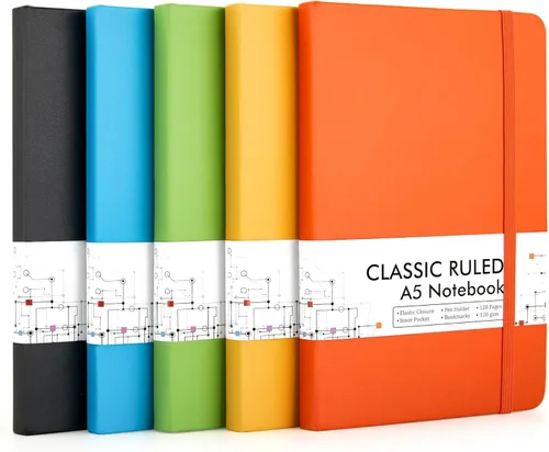 Miniatura 30 de Feela - Paquete de 5 cuadernos en blanco de tapa dura para la escuela, cuadernos de negocios clásicos con líneas cuadriculadas y soporte