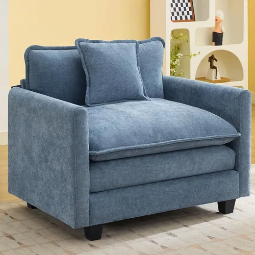 Miniatura 14 de Otomán de Sofá Moderno de Chenille Nube de 35'', Otomán Rectangular para Sofá Seccional Modular, Beige