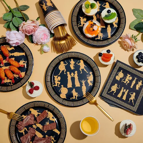 Miniatura 2 de Vesici 96 piezas de suministros de fiesta de mitología griega para 24 invitados, platos, vasos, servilletas y tenedores inspirados en la antigua