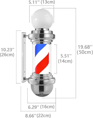 Miniatura 2 de Mini luz de poste de barbero de plata de 20 pulgadas