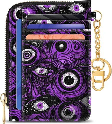 Miniatura 35 de GIANCOMICS Cartera delgada con tarjetero para mujer, funda pequeña con bloqueo Rfid, llavero de bolsillo delgado con cremallera curvada, tarjetero