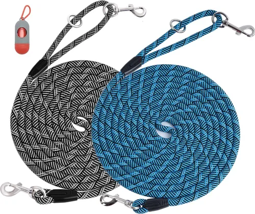 Miniatura 20 de Correa larga para entrenamiento de perros de 10 pies, 16 pies, 30 pies, 50 pies, 100 pies, cuerda de hilos reflectantes, correa resistente para Negro