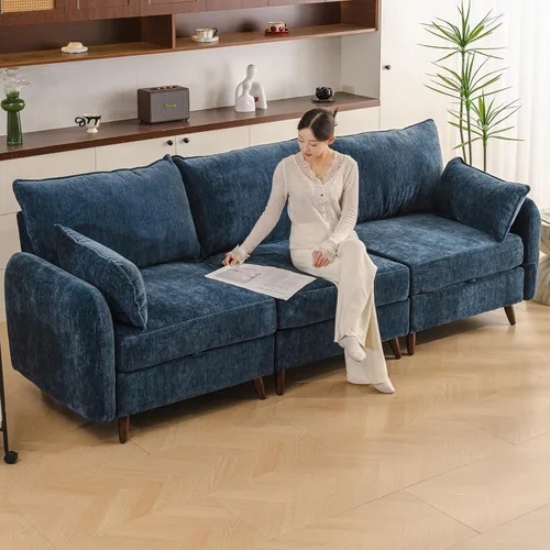Miniatura 20 de Rexulqo Sofá modular modular de 104 pulgadas con almacenamiento para todos los asientos, sofá grande en forma de L, cómodos sofás de nube con Azul