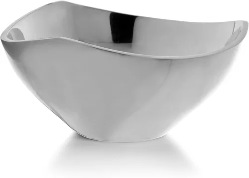 Nambe Cuenco de tres esquinas Hecho de aleación de metal Cuenco grande plateado para guarniciones, decoración del hogar y frutas Uso para
