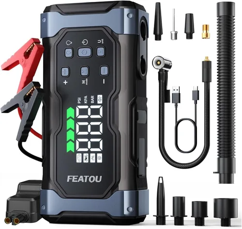 Arrancador de alta potencia de 9000 A con compresor de aire, batería de coche de 12 V, caja de salto portátil para automóvil (todo a gas/14L diesel)