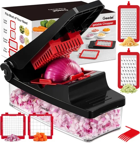 Geedel Cortador de verduras, Cortador de cebolla Pro Cortador de alimentos, Cortador de verduras de cocina, Rallador de verduras, Cortador de Negro