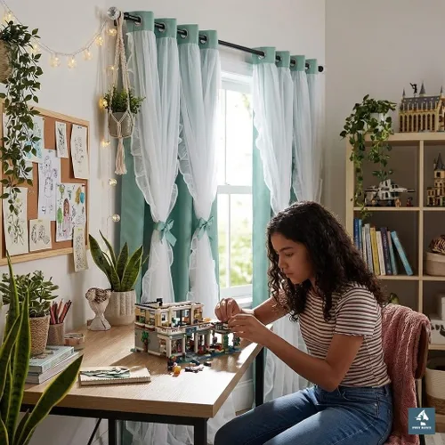 Miniatura 17 de PONY DANCE Cortinas con Volantes de Doble Capa con Superposición Transparente, Decoración Elegante para Ventanas de Diseño Rústico Francés de Campo