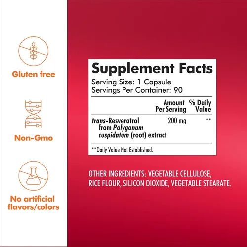Miniatura 4 de Santo Remedio Suplemento Trans-Resveratrol de 200 mg, apoyo cardiovascular y antioxidante*, a base de plantas y vegano, sin gluten, sin