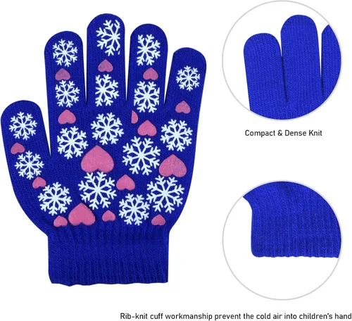 Miniatura 57 de Hicdaw 6 pares de guantes de invierno para niños, guantes de punto elásticos y cálidos para niños o niñas