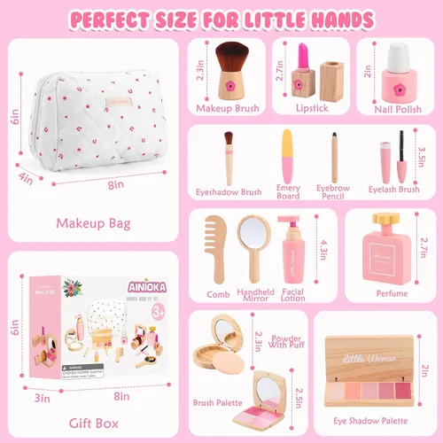 Miniatura 9 de Set de juguetes de maquillaje de madera para niñas: juego de maquillaje de simulación para niños pequeños de 3 a 5 años - Set de maquillaje