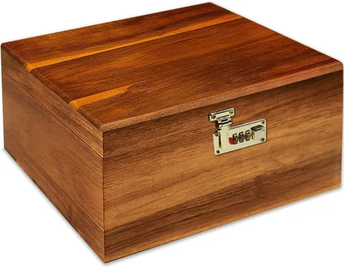 Miniatura 8 de MFLUEEWR Caja Grande de Madera con Tapa con Bisagras con Cerradura de Combinación, Caja de Almacenamiento de Madera Cofre Decorativo con Cerradura
