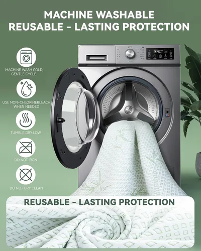 Miniatura 7 de Protector de colchón impermeable, 15% viscosa de bambú, funda de enfriamiento para personas que duermen con calor, tela de aire 3D, transpirable