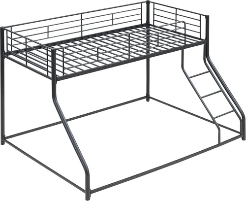 Miniatura 6 de Favfurish Litera de Metal de Piso Twin XL sobre Queen con Escaleras Inclinadas y Barandillas de Seguridad para Dormitorio, Habitaciones de Negro