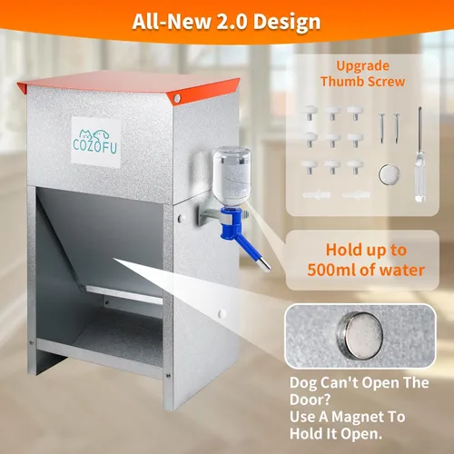 Miniatura 4 de Comedero automático para perros alimentado por gravedad con cuenco de agua, estación de alimentos de acero galvanizado para interiores y exteriores