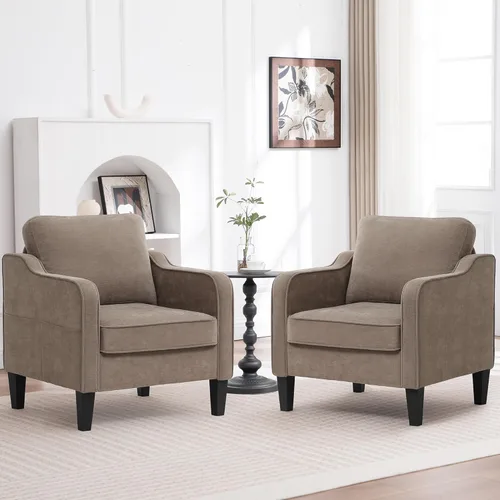 Miniatura 20 de Silla decorativa para sala de estar, silla de lectura moderna de mediados de siglo para dormitorio, sillón tapizado con bolsillos laterales, cómodo