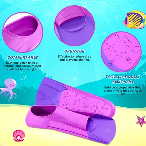 Miniatura 2 de Gintenco Aletas de natación para niños, aletas de entrenamiento de natación para natación, aletas de tamaño de viaje con bolsa de malla, aletas