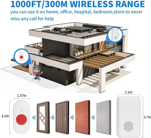 Miniatura 5 de Paginador de cuidador inalámbrico Sistema de alerta de enfermería Botón de llamada SOS con vibración Paginador de alerta de llamada de enfermería