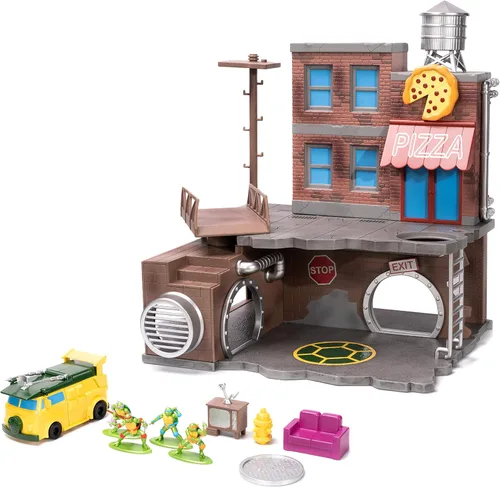 Teenage Mutant Ninja Turtles Turtle Lair Nano Scene con figuras coleccionables fundidas a presión de 1.65 pulgadas, juguetes para niños y adultos