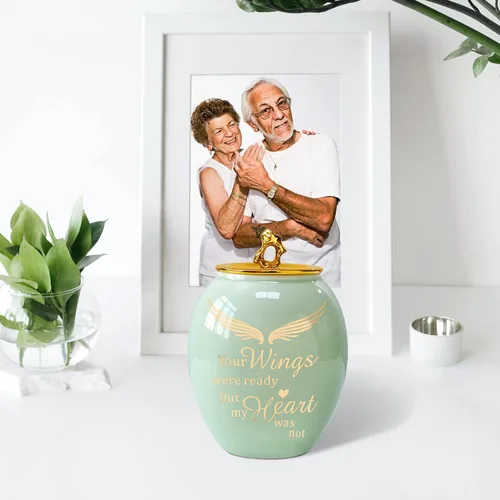 Miniatura 6 de Urna de cremación mediana verde para cenizas humanas adulto macho hembra Angel Ceramic Urn for Ashes Men Women Dad Mom,Memorial Urn with Velvet