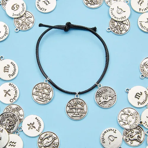 Miniatura 2 de Bright Creations Dijes del zodiaco para hacer joyas, 72 piezas, aleación de plata, 0.69 x 0.69 pulgadas, dijes de pulsera del zodiaco, acentos