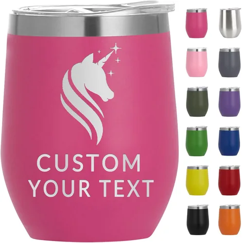 Miniatura 19 de Vaso de vino personalizado para mujer con tapa, grabado personalizado, aislados, de acero inoxidable, texto al vacío, regalos para café, vino, plata