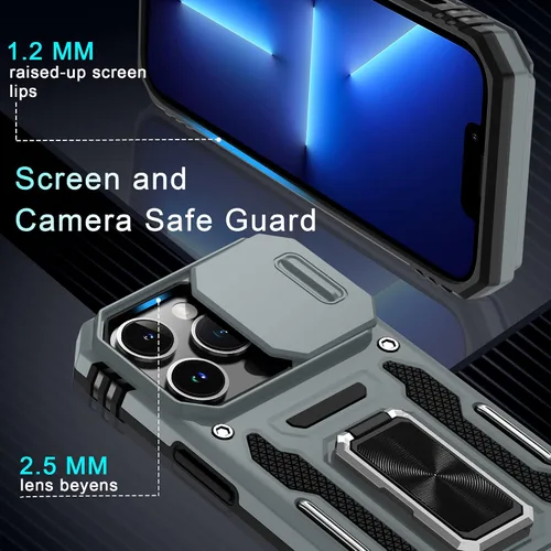 Miniatura 99 de DEERLAMN Funda para iPhone Xs Max con funda deslizante para cámara + protector de pantalla, soporte giratorio de anillo de grado militar a prueba
