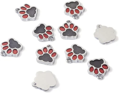 Miniatura 7 de FASHEWELRY Colgantes con estampado de pata, llavero de pata de perro, colgante de huella de animal con purpurina en polvo, aleación de esmalte