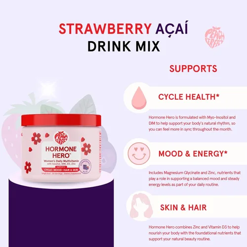 Miniatura 5 de Peach Perfect Multivitamínico en polvo de inositol, sabor a fresa y acai - 3 - Apoya la salud de la mujer, 30 SVG
