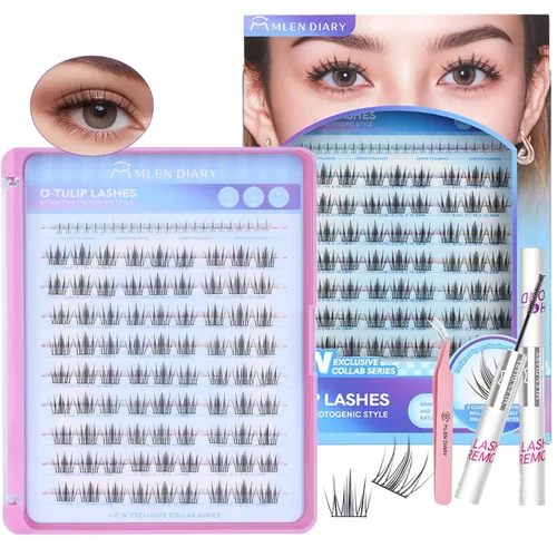 Miniatura 14 de MLEN DIARY Lash Clusters Kit 80PCS Natural Eyelash Clusters C Curl Wispy DIY Eyelash Extensions Kit with Lash Bond and Remover Tweezers 8.5-12.5mm