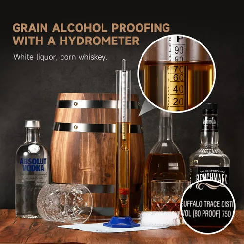 Miniatura 5 de Kit de prueba de medidor de hidrómetro de alcohol 0-200 Proof & Tralle, con tarro de prueba de vidrio, probador preciso y cilindro de vidrio