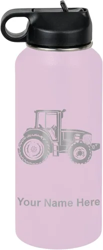 Miniatura 28 de LaserGram Botella de agua personalizada, tractor agrícola, acero inoxidable de doble pared aislada al vacío con popote superior, regalo grabado