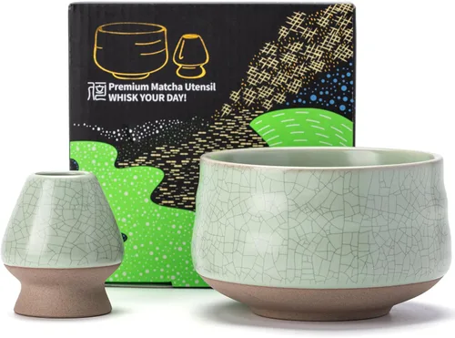 Miniatura 7 de TEANAGOO - Juego de tazón de té Matcha con asa, juego de tazón de cerámica Matcha y soporte para batidor, tazón de té verde, 2 piezas Macha Chawan