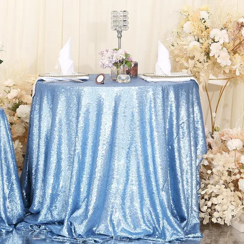 Miniatura 37 de Eternal Beauty Mantel de lentejuelas doradas de 120 pulgadas, mantel redondo brillante con purpurina para decoración de bodas, fiestas de cumpleaños