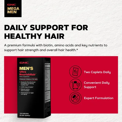 Miniatura 5 de GNC Suplemento para el cabello ultra nutritivo para hombres, apoya el cabello fuerte y saludable, 120 cápsulas